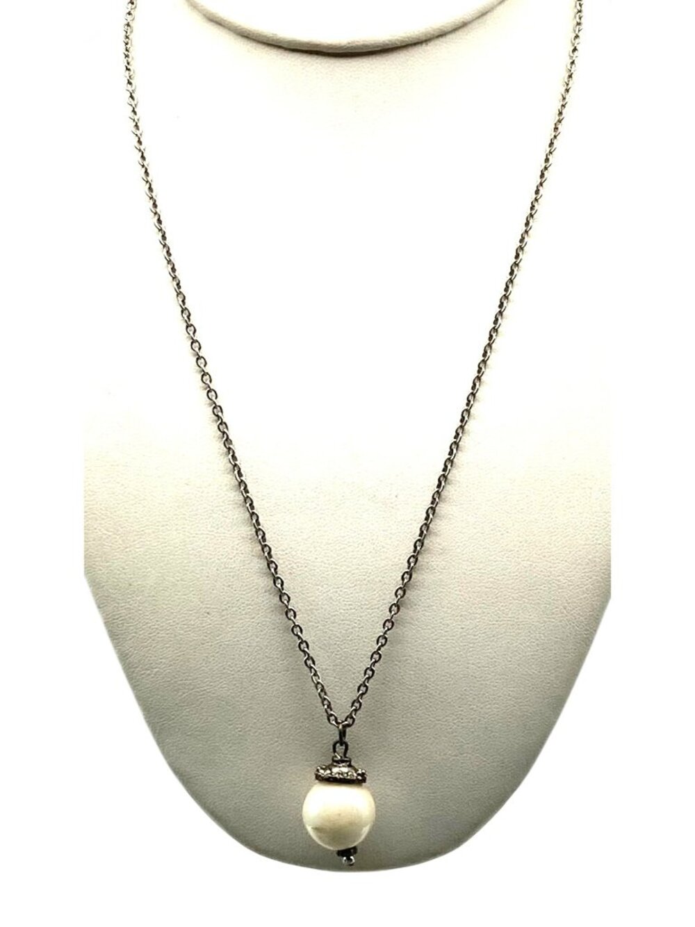 Vintage White Bubble Pendant Necklace, Creamy White Glass Bead with Luster Sheen